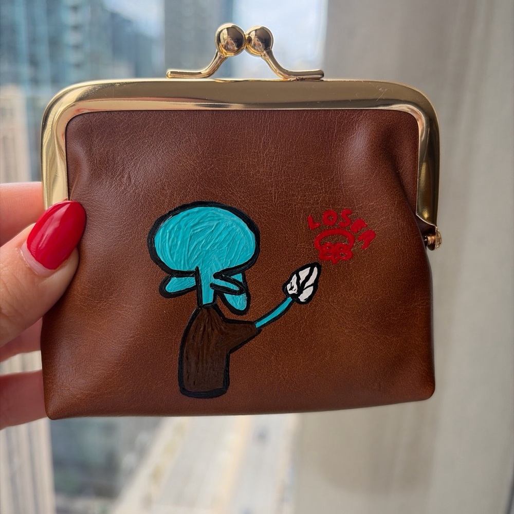 Funny squidward / spongebob hand painted coin purse